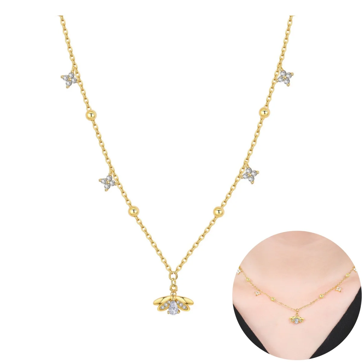 Orstarry Halskette mit goldenem Glühwürmchen-Anhänger aus 925er-Sterlingsilber für Frauen, Geburtstagsgeschenke, modischer edler Schmuck