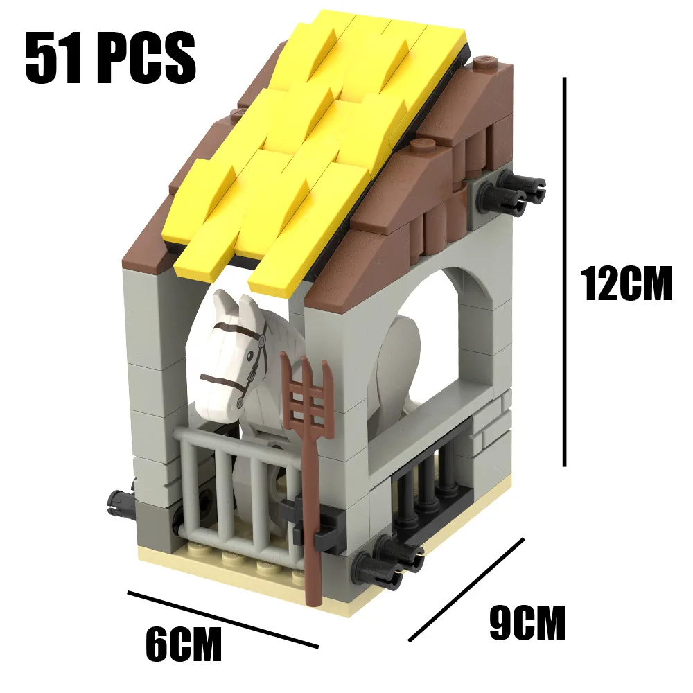 MOC Military Medieval Building Block Figure Castle Stable Wall Guillotine Battering Ram Army Steel-making Furnace Accessory Toy