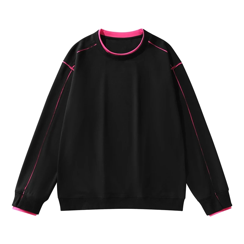 New Arrivals for Spring  Autumn Street Style Plus Size Men Color-Block Crewneck Long-Sleeve Loose Fake Two-Piece Top170kg10XL