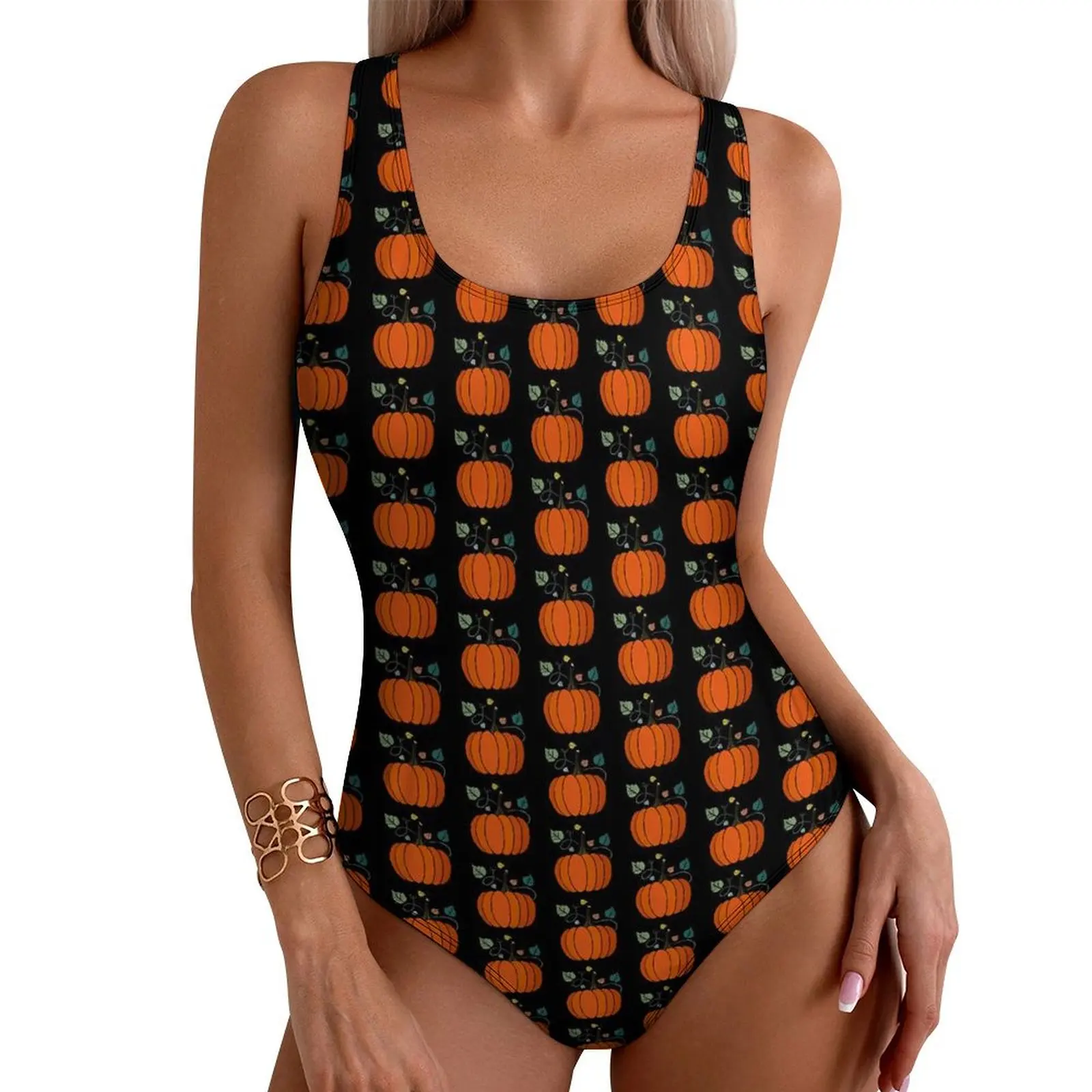Halloween Pumpkin Swimsuit Vegetable Print One Piece Swimwear Push Up Sweet Bathing Suits Sexy Vacation Bath Design Bodysuit