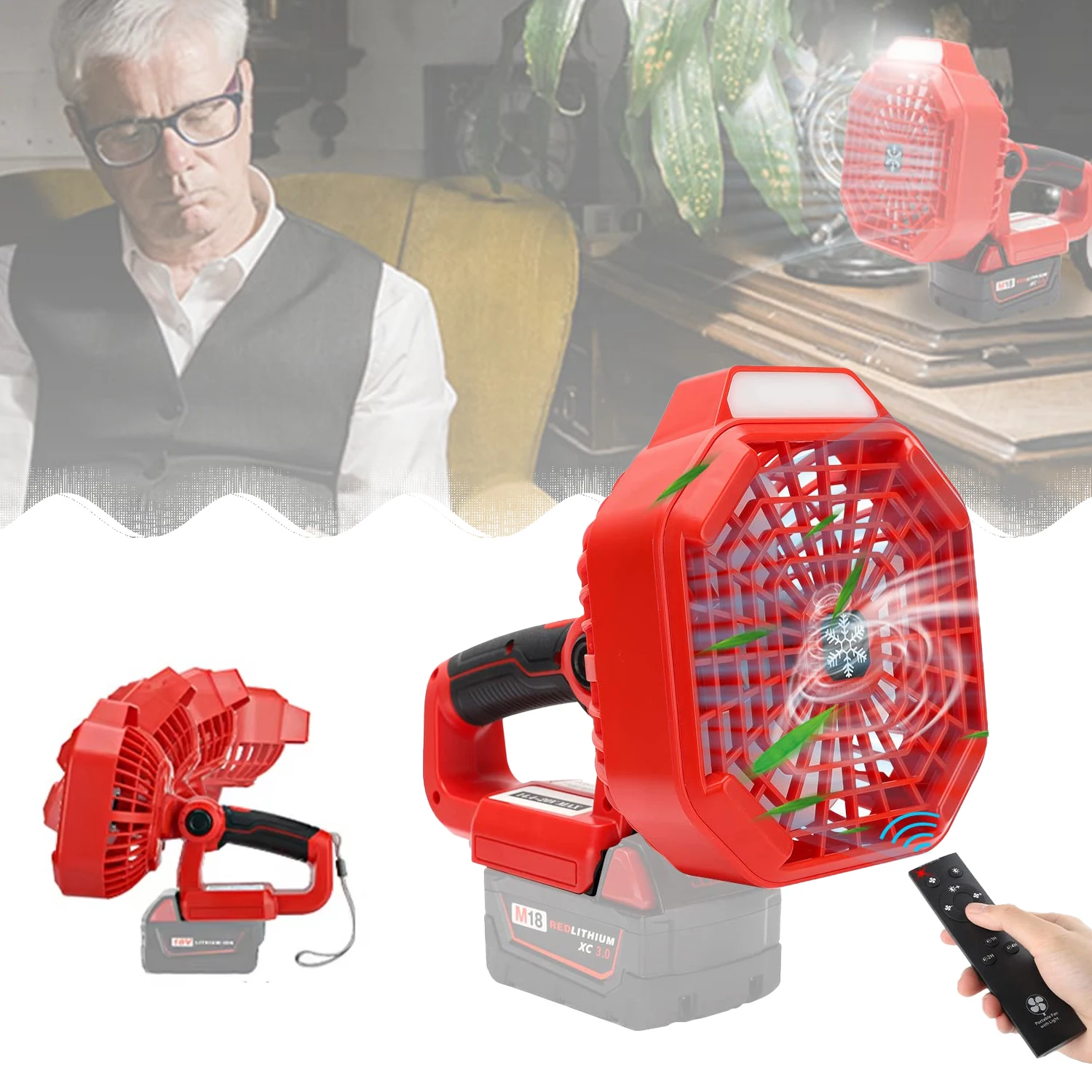 

Multi Function Portable Fan for Bosch/Milwaukee/Black Decker/Craftsman/Makita/Dewalt with LED Lights Outdoor Fan New