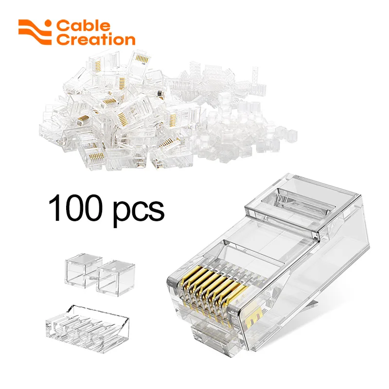 CableCreation Cat 6A RJ45 Connectors 3 Piece UTP Network Modular Plug for Ethernet Cable Solid or Standard Wire Transparent