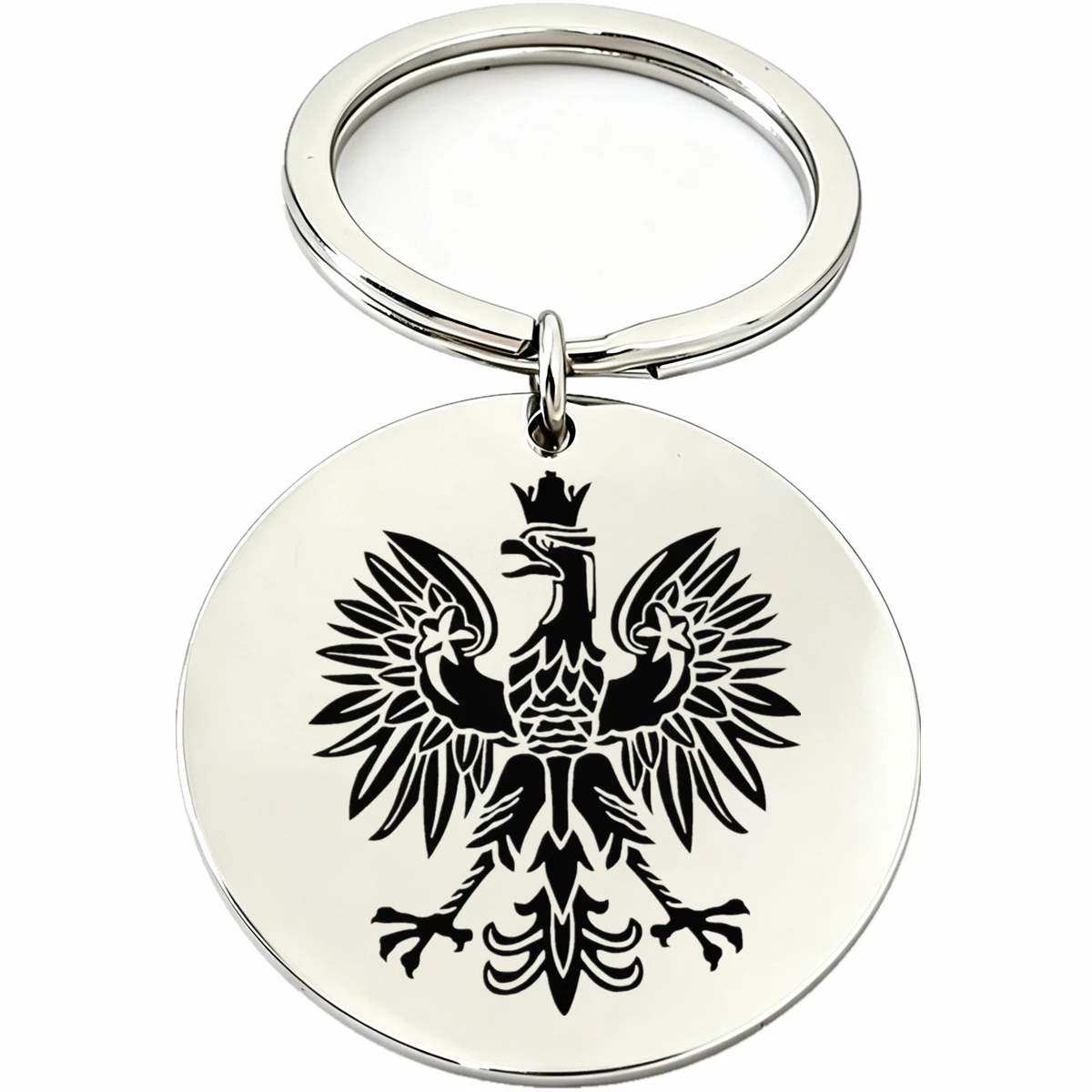 1PC Polish Eagle Keychain Laser Engraved Round Metal Key Ring Poland Patriotic Souvenir Gift Stainless Steel Keyring