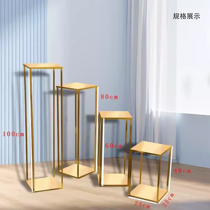 Wedding props Wedding road flower stand Wrought iron geometric square fake flower column Stage arrangement decorative ornament