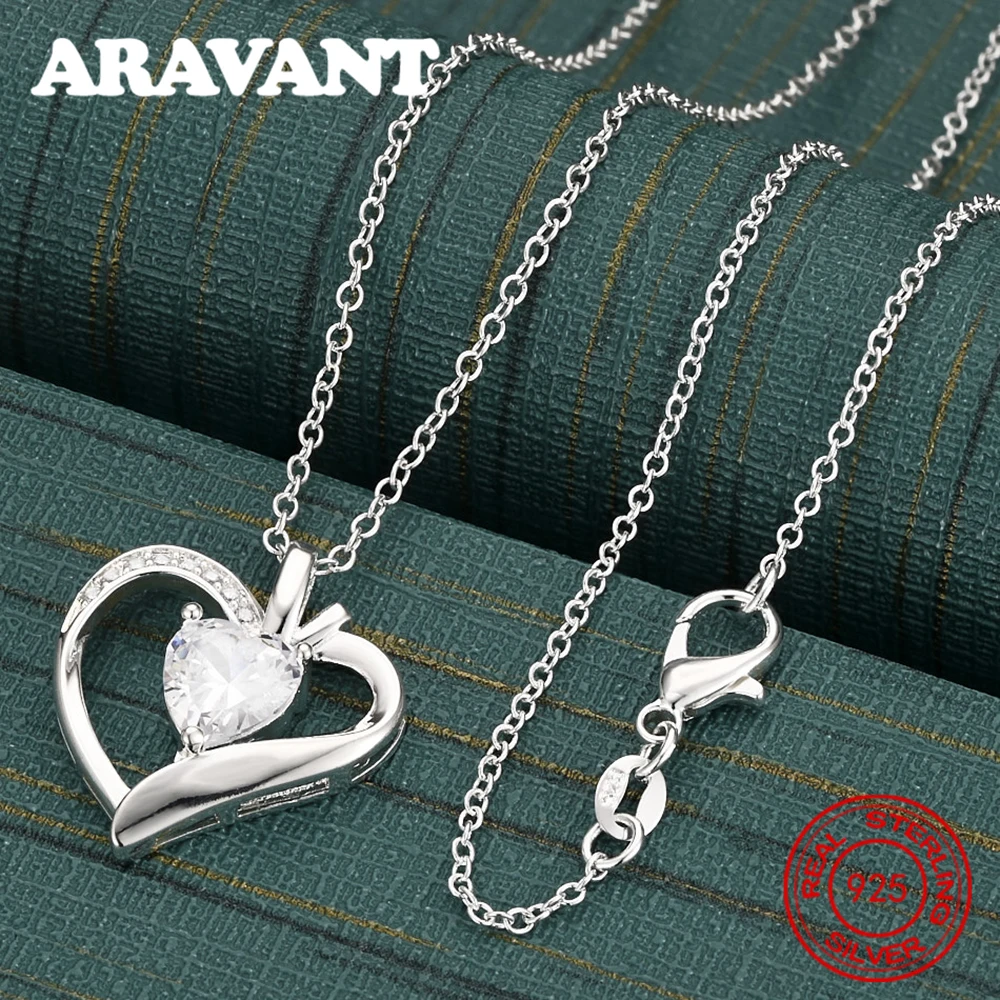 925 Sterling Silver Love Diamond Zircon Pendant Necklace Women'S Commuting Accessories Christmas Gift Jewelry
