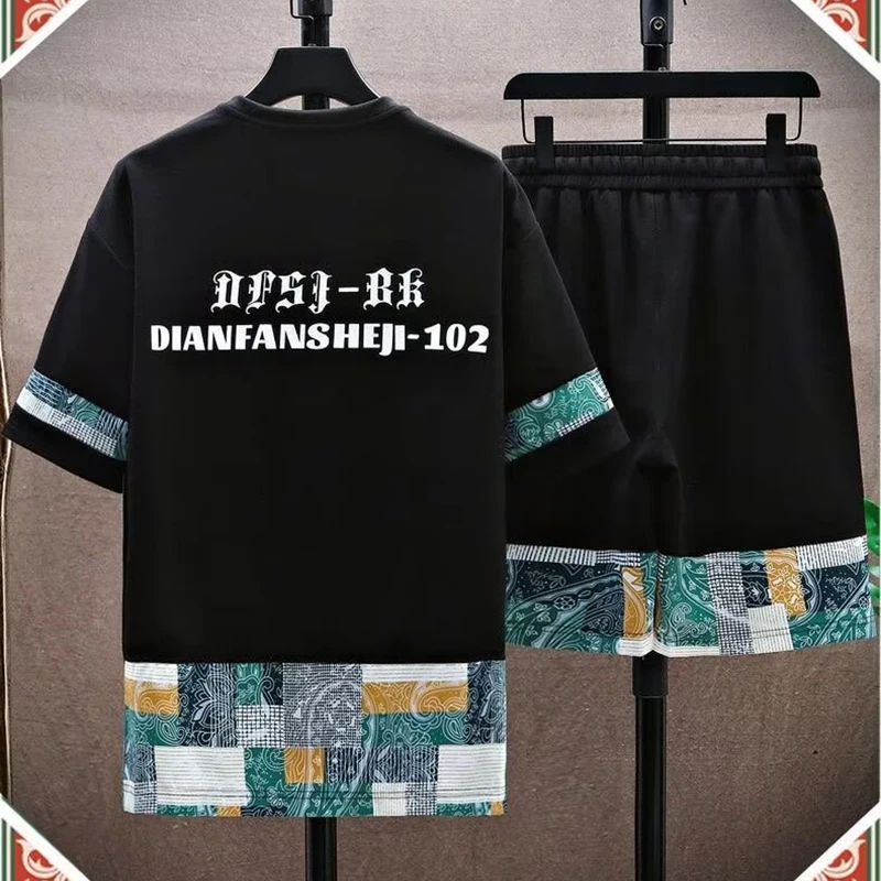 2024 Summer Men's Sets Korean Fashion Two Piece Set Tracksuit Men Trend Men Clothing Joggers Set T Shirt+Shorts Outfit Set Men