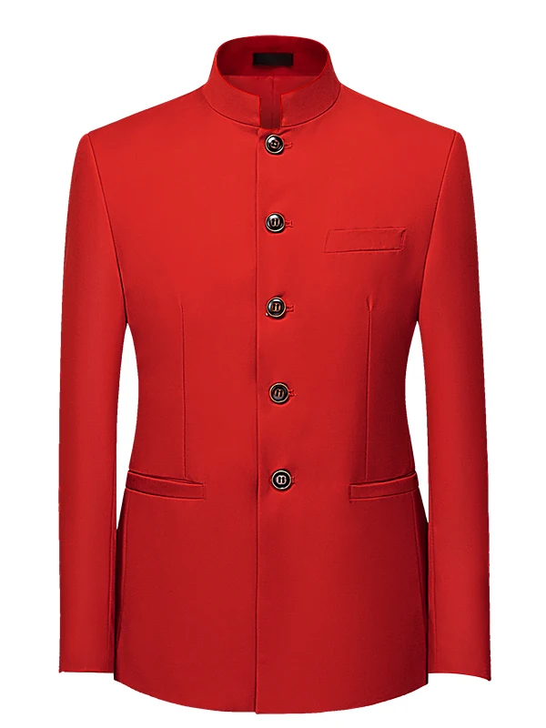 

Men's Busin Casual Formal Tuxedo Stand Collar Wedding Banquet Host Performance Suit Regular Sve Long Autumn Wear