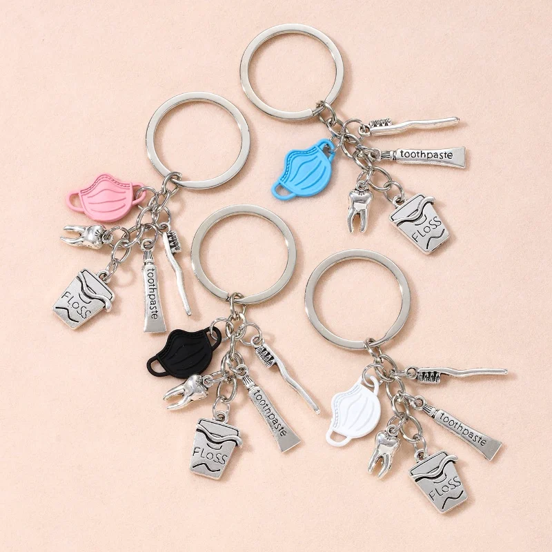 Classic Floss brush Toothpaste Mask Tooth Alloy Keychain Silver Color Key Ring For Women Men Dentist Good Gift Handmade Jewelry