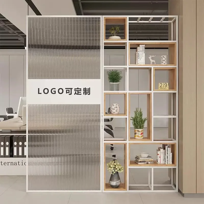 Wrought iron solid wood office grid rack, screen display rack, simple decoration, no punching
