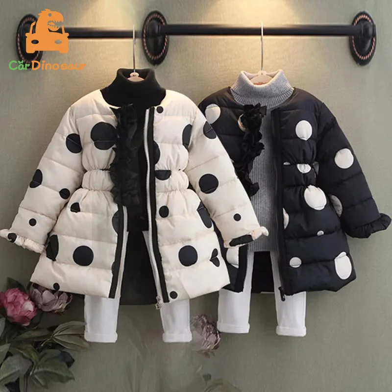 

2025 Winter Warm Fashion 3 4 5 6 8 10 11 12 Years Children Thickening Long Outerwear Polka Dot Wadded Coat For Kids Baby Girls