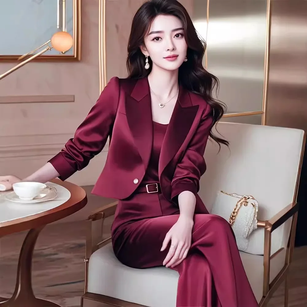 A complete set of temperament, a sense of high-end wear, generous and decent, small fragrant style, burgundy suit pants,