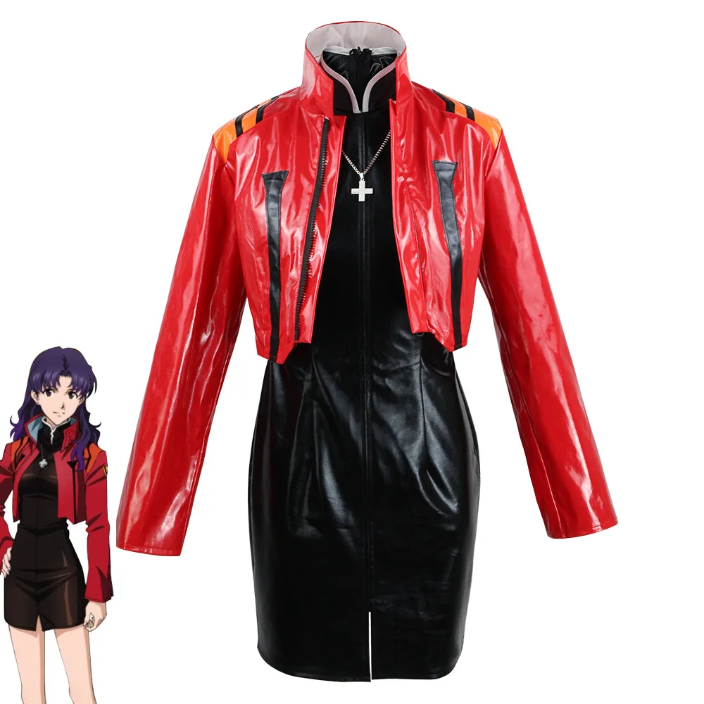 Hot Katsuragi Misato cosplay costume Halloween Christmas Katsuragi Misato full set red jacket dress necklace wig anime uniform M