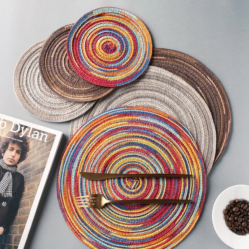 Placemats for Dining Table 1PC Linen cotton woven non-slip ironing placemat teacup mat Round plate mat flower mat kitchenware