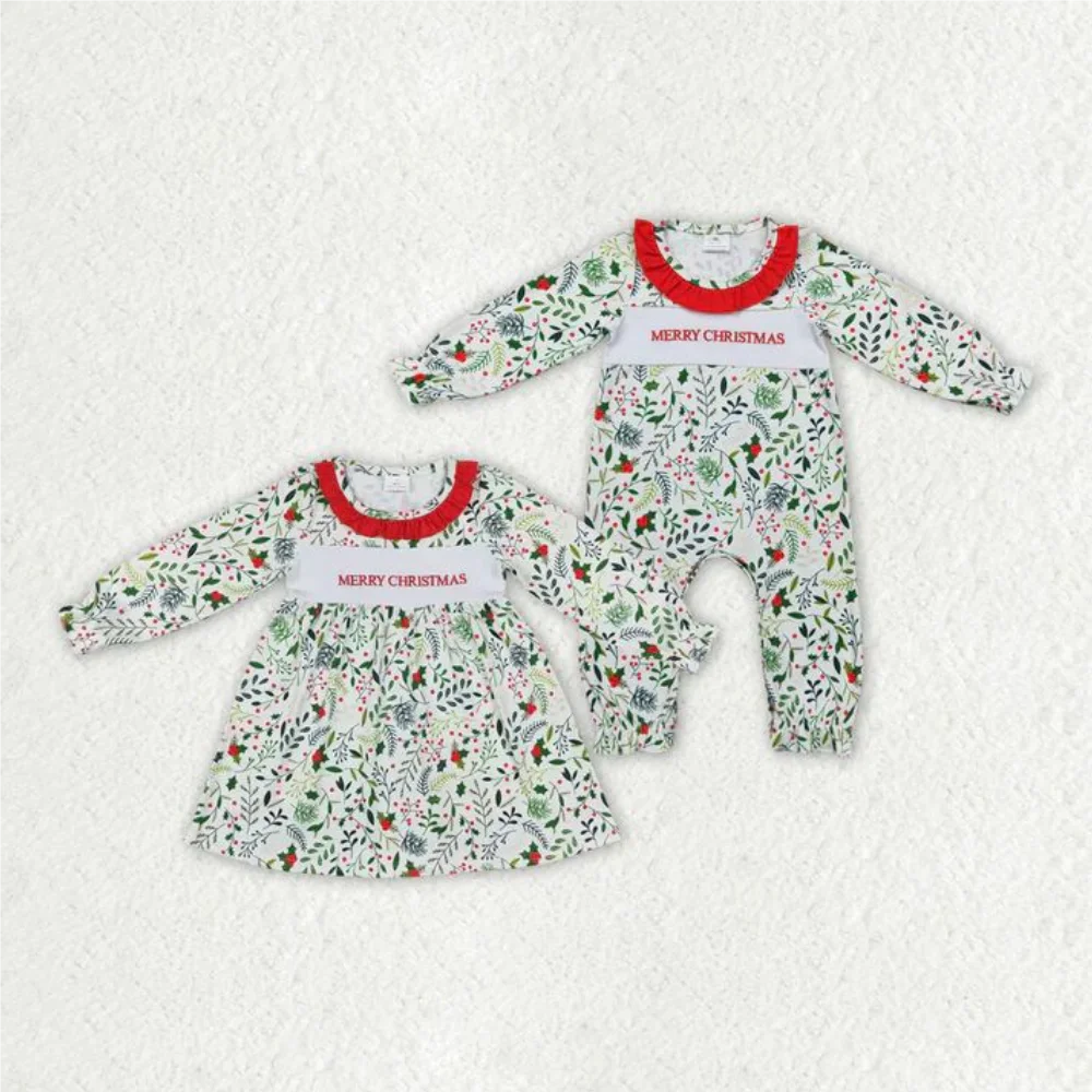 

Baby kids clothing Sibling summer girls Baby Girls Merry Christmas Leaves Sibling Rompers Dresses