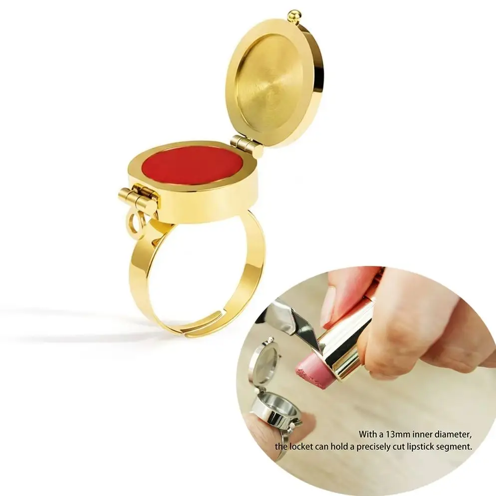 Stainless Steel 2-in-1 Makeup Container Ring Lipstick Solid Perfume Storage Adjustable Opening Finger Rings Unique Jewelry Gift