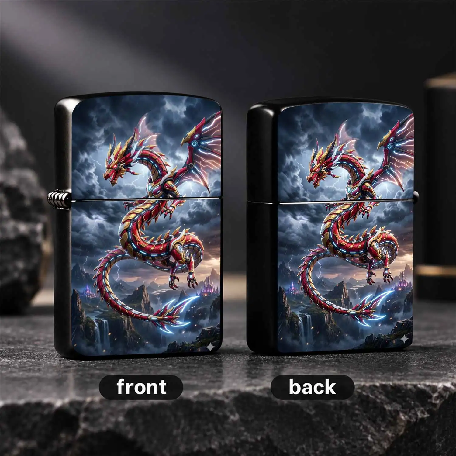 Cyber Mecha Eastern Dragon Themed Red Gold Glowing Sci-Fi Dragon Stylish Windproof Collectible Desktop Decor Ideal Gift Cool Mechanical Dragon Design Portable Igniter For Men Festival Daily Use A Fun And Humorous Lighter