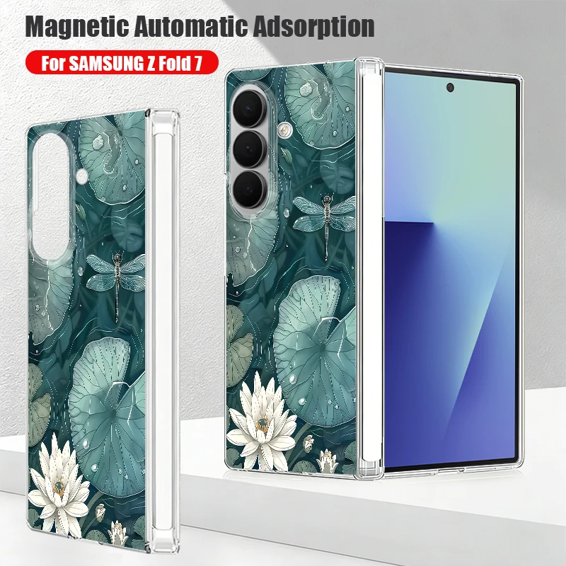 Colorful Floral Case For Samsung Z Fold 7 6 5 Capa Galaxy Z Fold7 Fold6 Fold5 Magnetic Hinge Clear Hard PC Folding Phone Cover