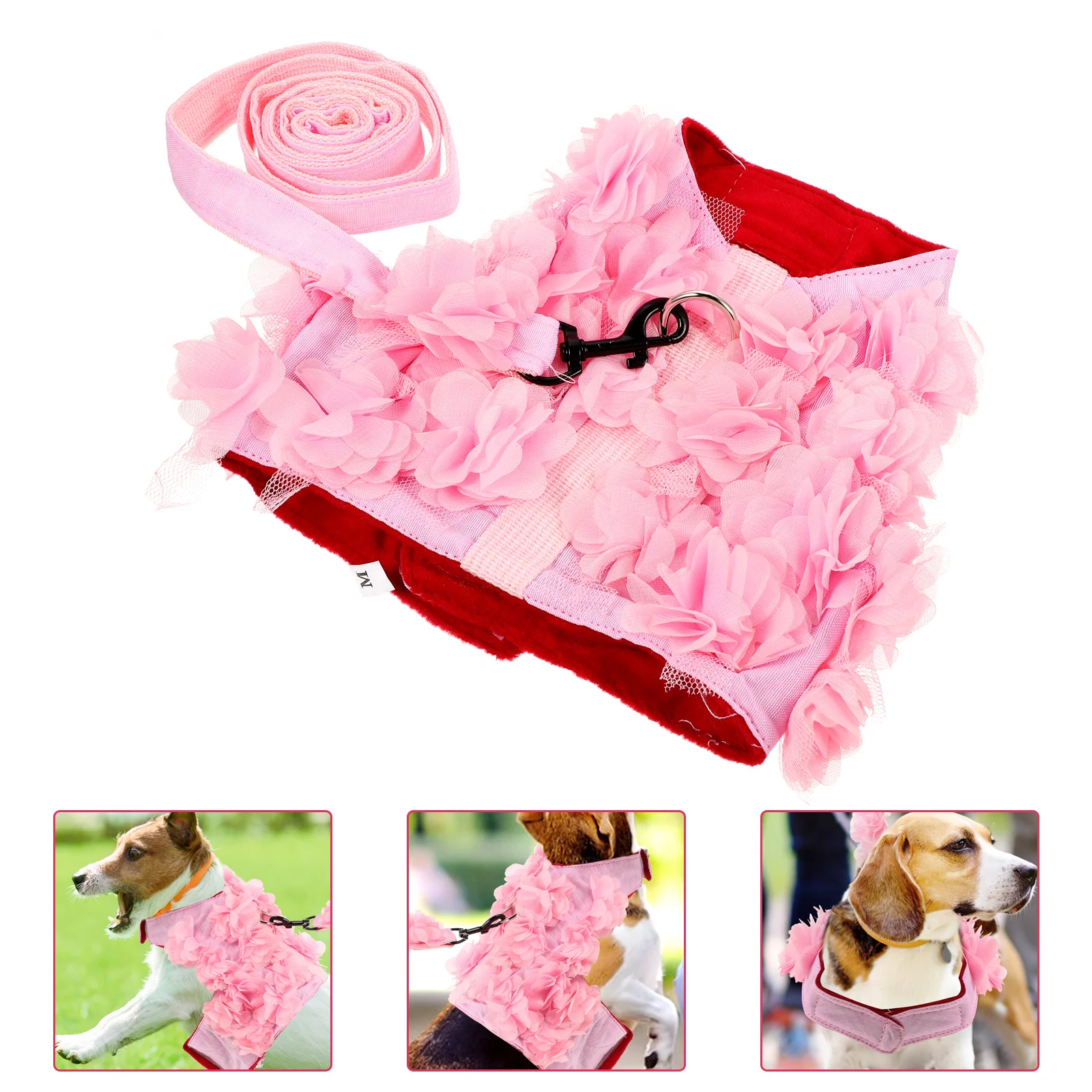 

Stereo Flower Dog Traction Chest Strap Adjustable Breathable for Small Medium Dogs Spring Traction Rope