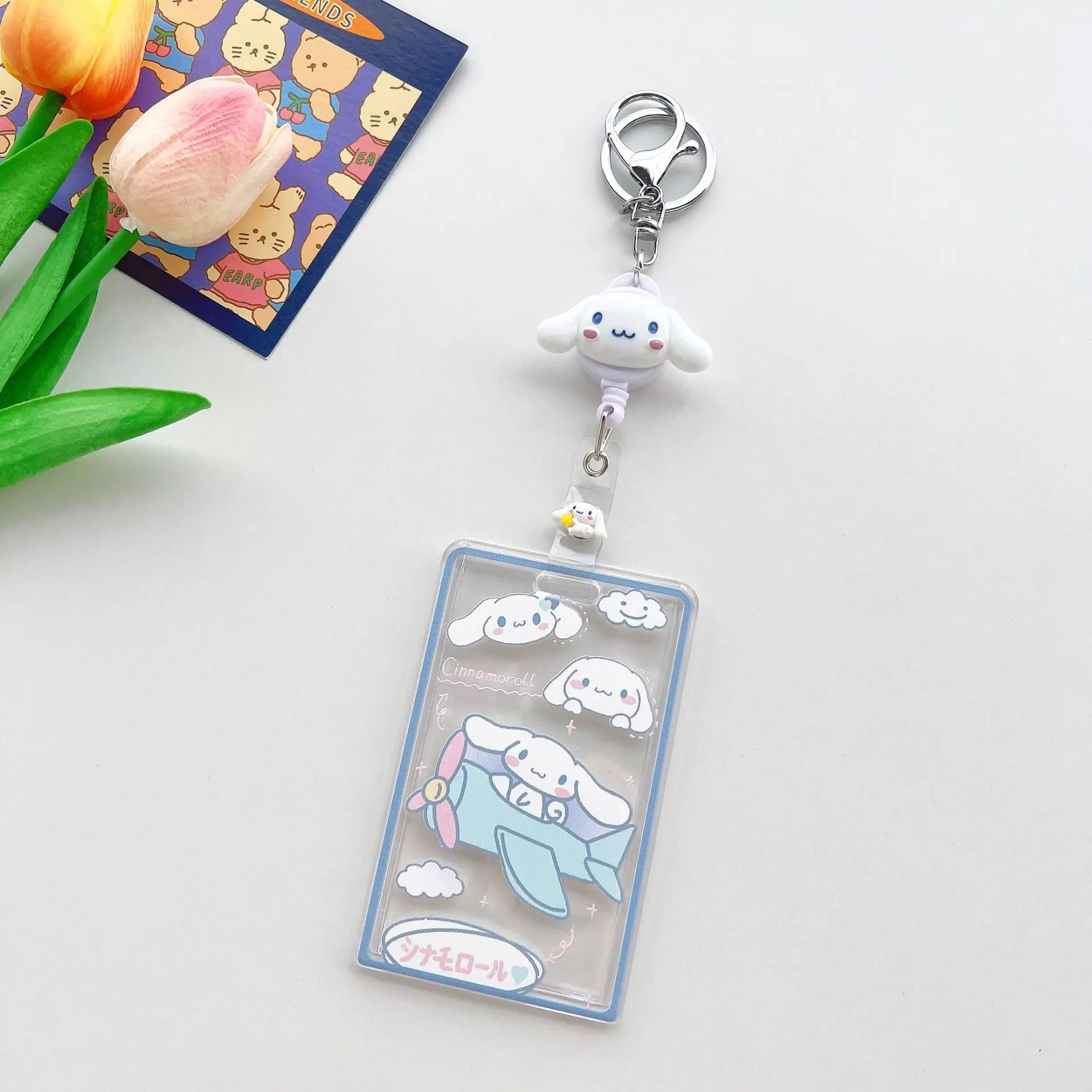 Kawaii Anime Card Case Sanrio Melody Kuromi Cinnamoroll Cute Cartoon Toy Easy Pull Keychain Student Card Case Pendant Charm Gift