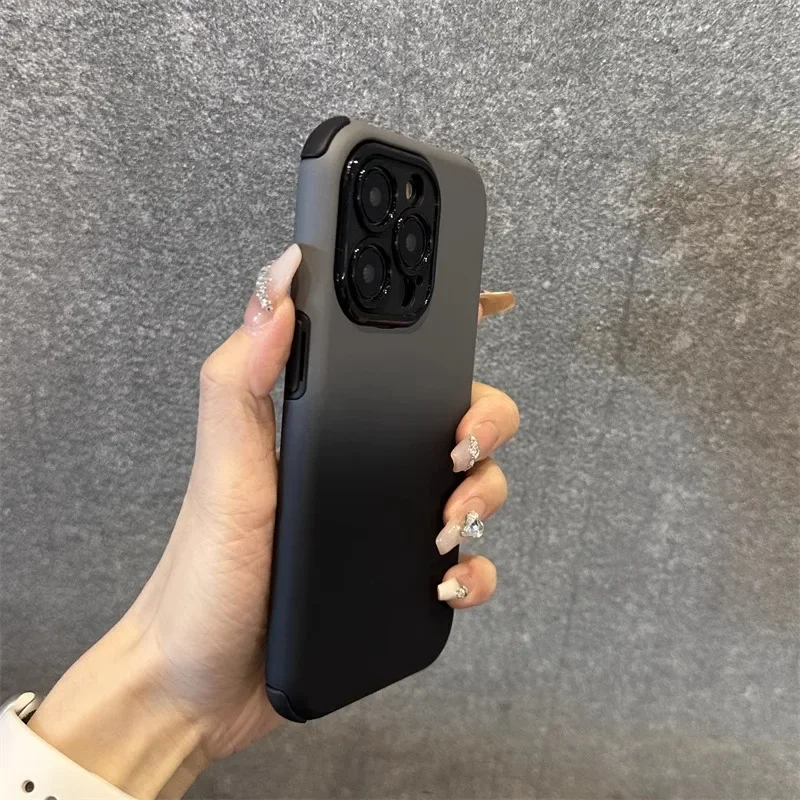 Gradient thicken corner armor silicone phone case for iPhone 16 15 14 13 12 11 Pro Max fine hole shockproof hard bumper cover