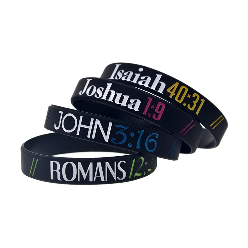 

50 Pcs Isaiah Joshua John Romans Silicone Rubber Wristband 1/2 Inch Wide Christian Religious Bracelets Black