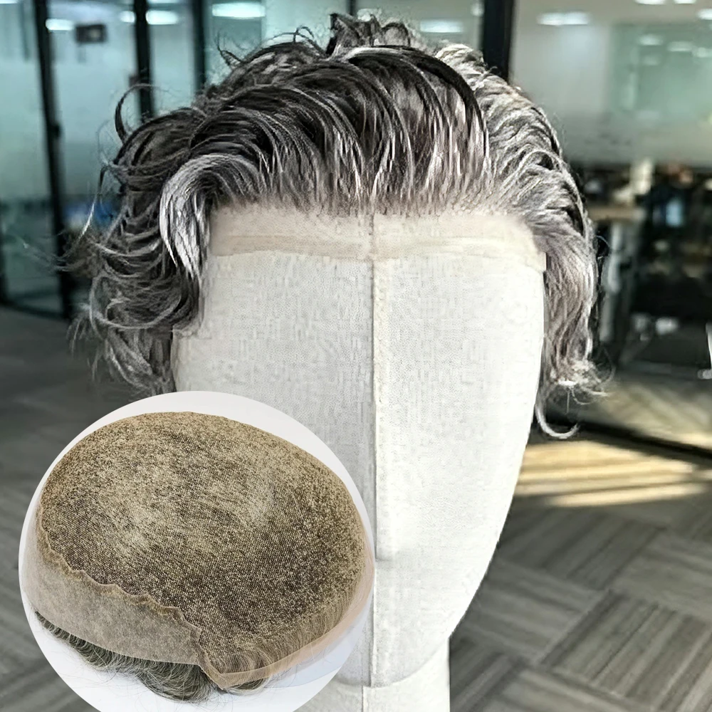 Nautal Hairline Lace Front Human Hair 18# Brown Men Toupee Q6 Breathable PU Male Wig 1B65 1b40 Grey Hair Replacement Prosthesis