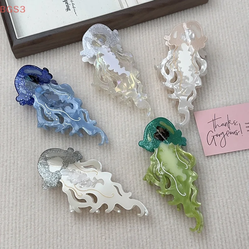 

Colorful Jellyfish Acetic Acid Grab Clip Ocean Series Multi-Color Large Hair Clip Shark Clip