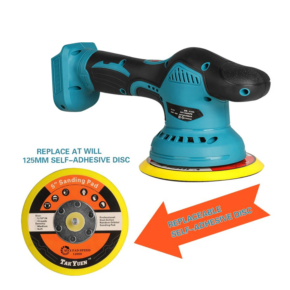 5500RPM Cordless Polisher 6 Gears Rechargeable Car Polishing Machine Electric Rotary Tool For Makita 21V Battery (No Battery)