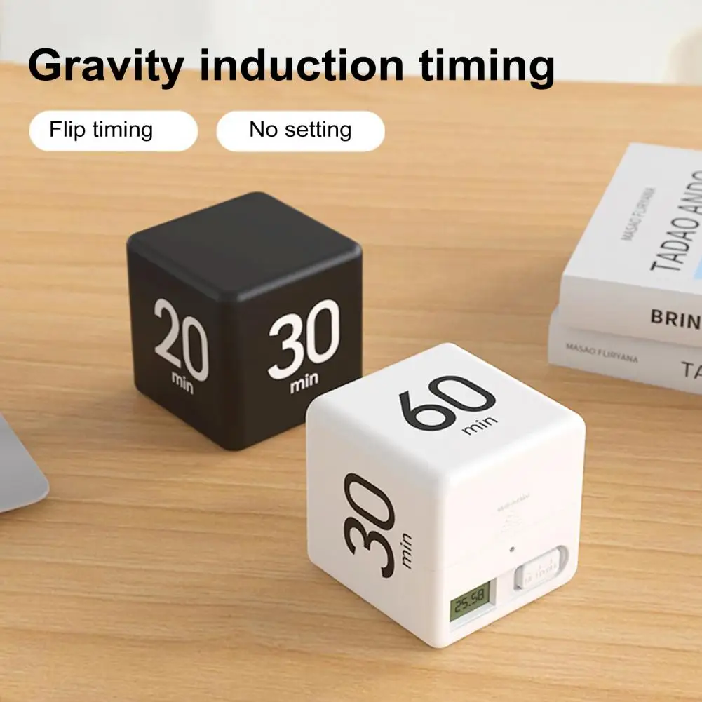Rotating Pomodoro Timer 1-60 Minutes Preset LED Display Adjustable Volume Cube Timer Study Kitchen Sensor-Controlled Timer