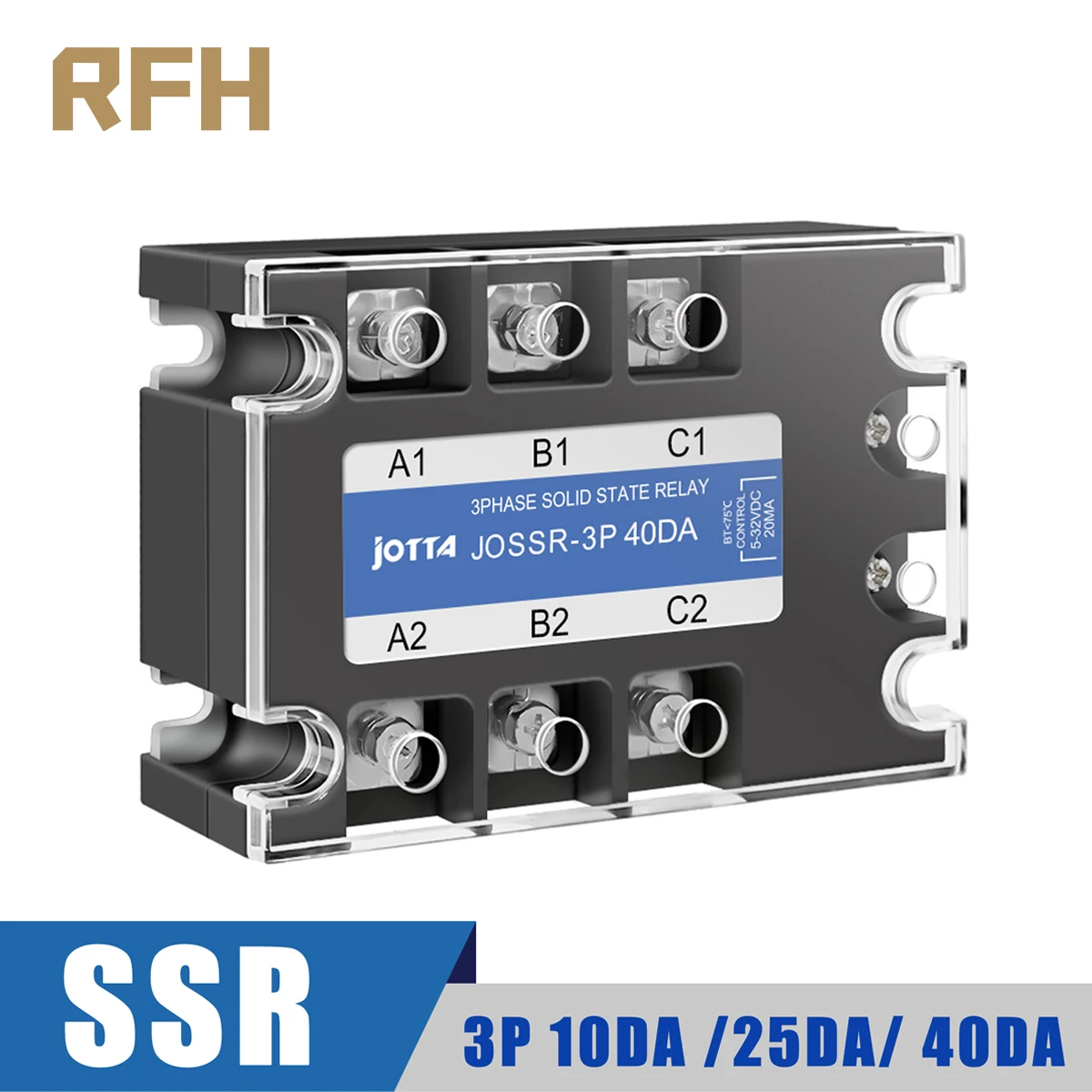 

3 Phase 10A 25A 40A 60A 80A 100A 200A Three Phase SSR 3-32V DC Control 24-480V AC Solid State Relay SSR AC Three DC-AC