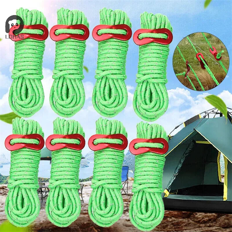 8pcs 4mm Outdoor Guy Lines Tent Cords Lightweight Camping Rope With Aluminum Guylines Adjuster Tensioner Pouch For Tent Tarp