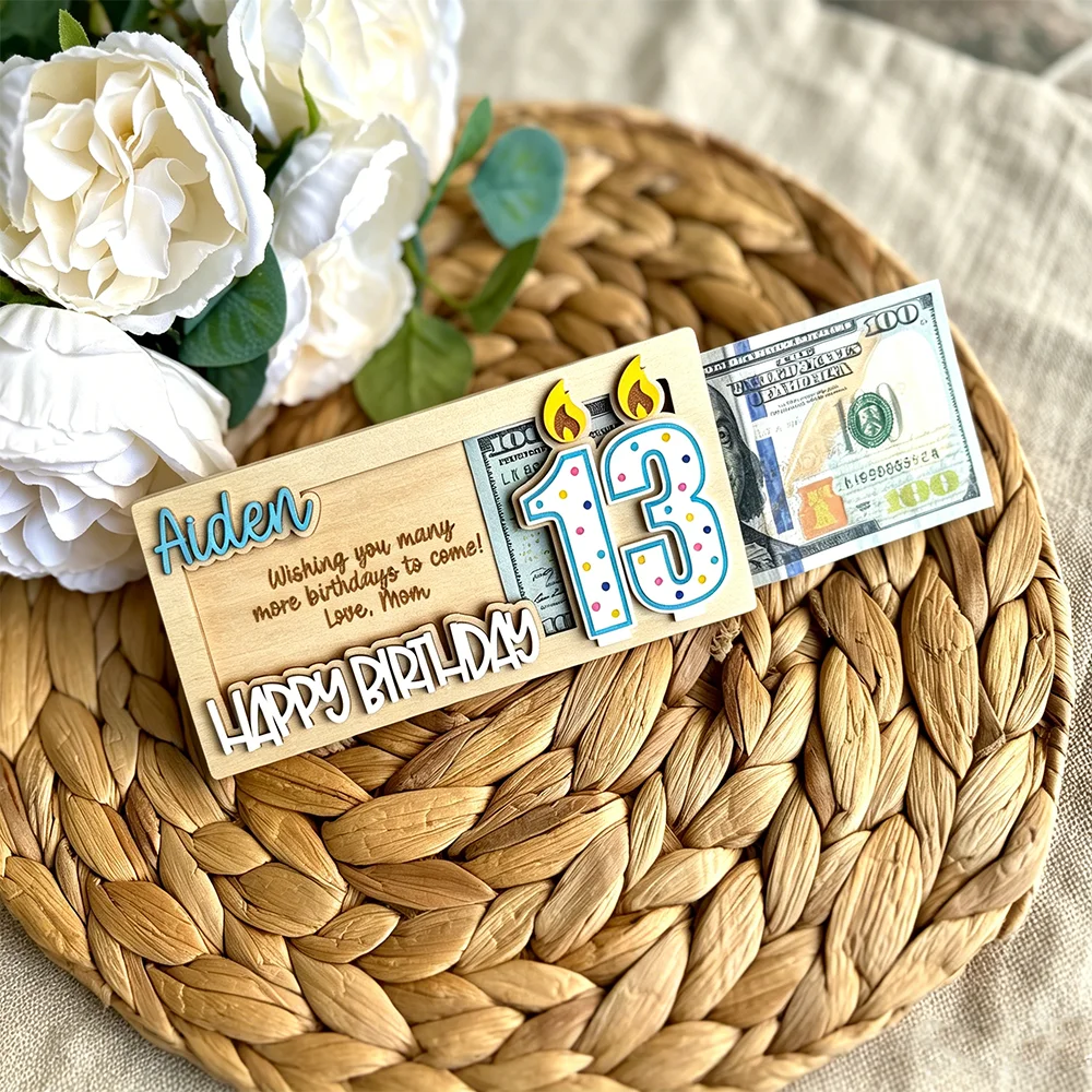 

Custom Birthday Card Holder Frame Personalized Age Candle Blessing Happy Birthday Souvenir Gift Milestone Birthday Party Decor