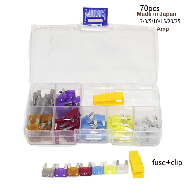 90/70Pcs Profile Small Size Blade Car Fuse Assortment Set for Auto Car Truck 2.5/3/5/7.5/10/15/20/25/30A Fuse with Plastic Box