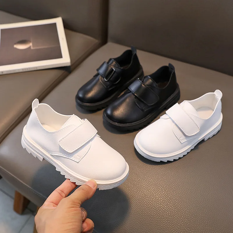 

Kids'Casual Shoes Fashion Solid Color PU Leather Autumn Shoes For Boys Anti-slip Soft Bottom Breathable Black White Size 21-36