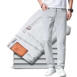 2024 New in Streetwear New Men's Light Gray Thin Slim Fit Jeans Business Stretch Denim Trousers Male Pants