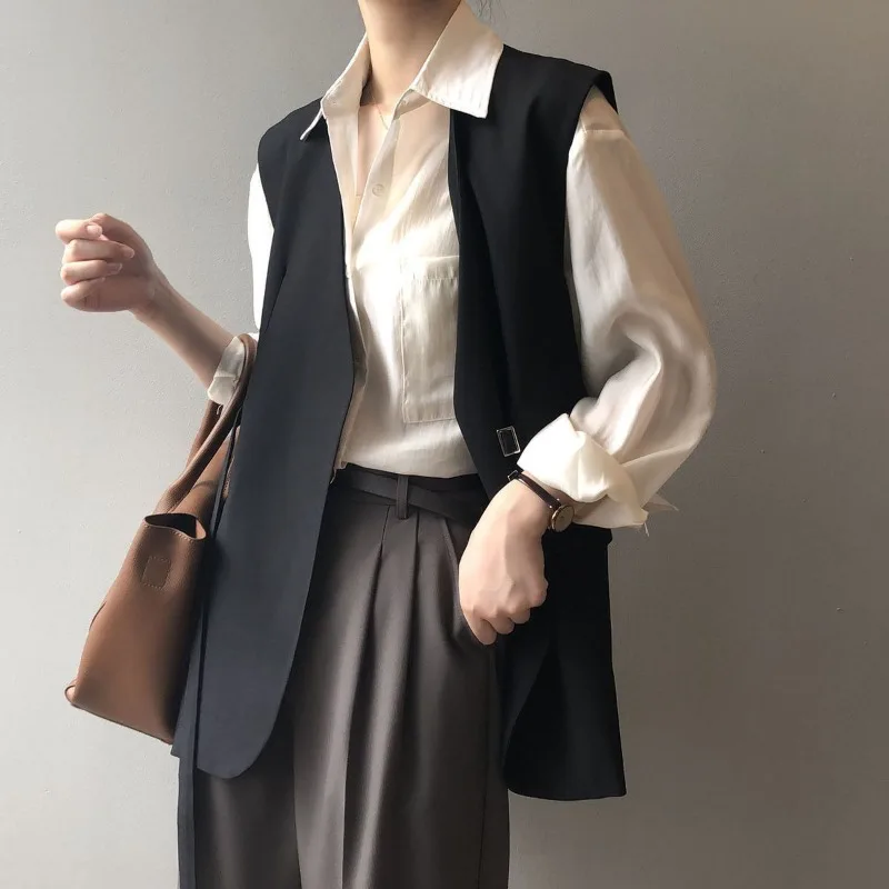 

Vintage Style Blazer Vest for Women Beige V Neck Blazer with Tie Detail French Minimalist Coat for Spring Autumn Outfits