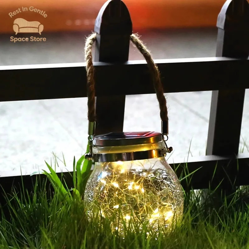 Courtyard Outdoor Balcony Villa Landscape Garden Decoration Home Solar Creative Waterproof Crack Glass Hanging Light
