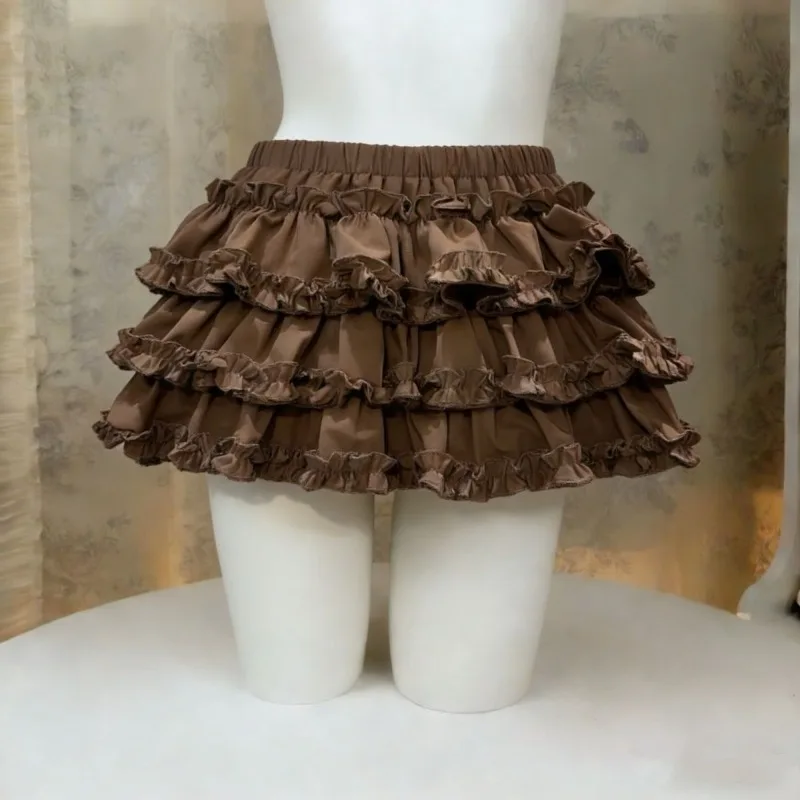 Sweet Princess Lolita Cake Skirt Women Summer Puffy Fluffy Mini Skirt Cute Ruffle Trim Harajuku Fashion Casual Daily Outfits New