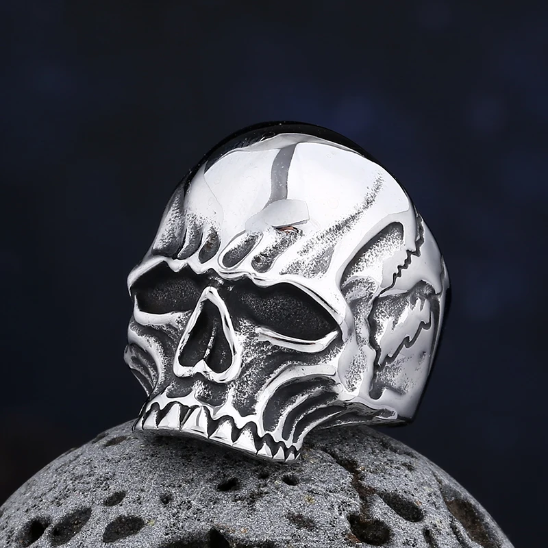 Good Polished 2023 New 316L Stainless Steel Gothic Skull Ring For Man Motorcycle Biker Party Boyfriend Gift Punk Rock Jewelry