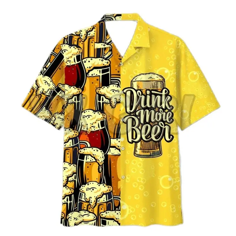 Männer Shirts Bier 3d Druck Hemd Männer Mode Shirts Einreiher Kurzarm Hawaiian Shirt Strand Casual Bluse kleidung Teen