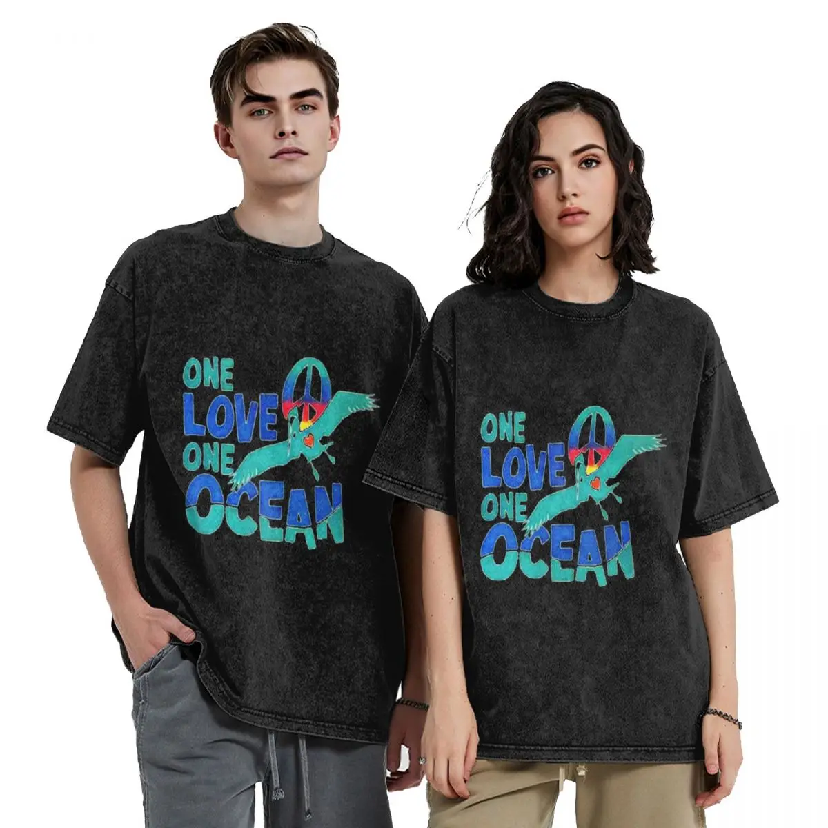 

Футболка One Love One Ocean с синим замком, футболка на заказ, одежда в стиле хиппи, винтажная винтажная футболка для мужчин
