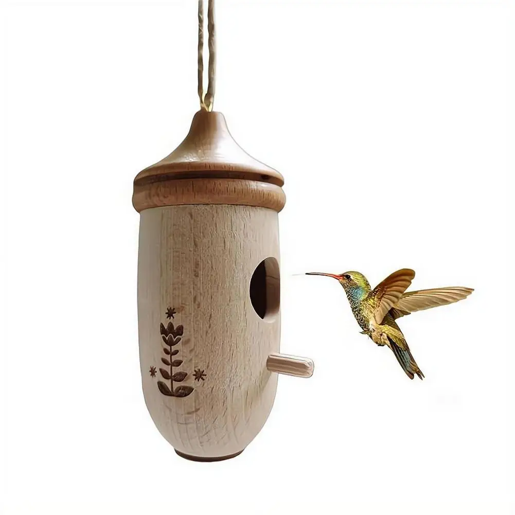 Kolibri-Haus Hängendes Vogelhaus aus Holz Handgefertigtes Nest Wildvogelhaus für Außenbereich Garten Dekoration – Detail 4