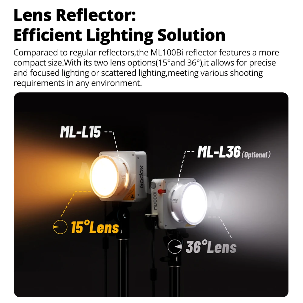 Godox ML100Bi 二色ポータブル LED ライト 120W オンボード & アプリ