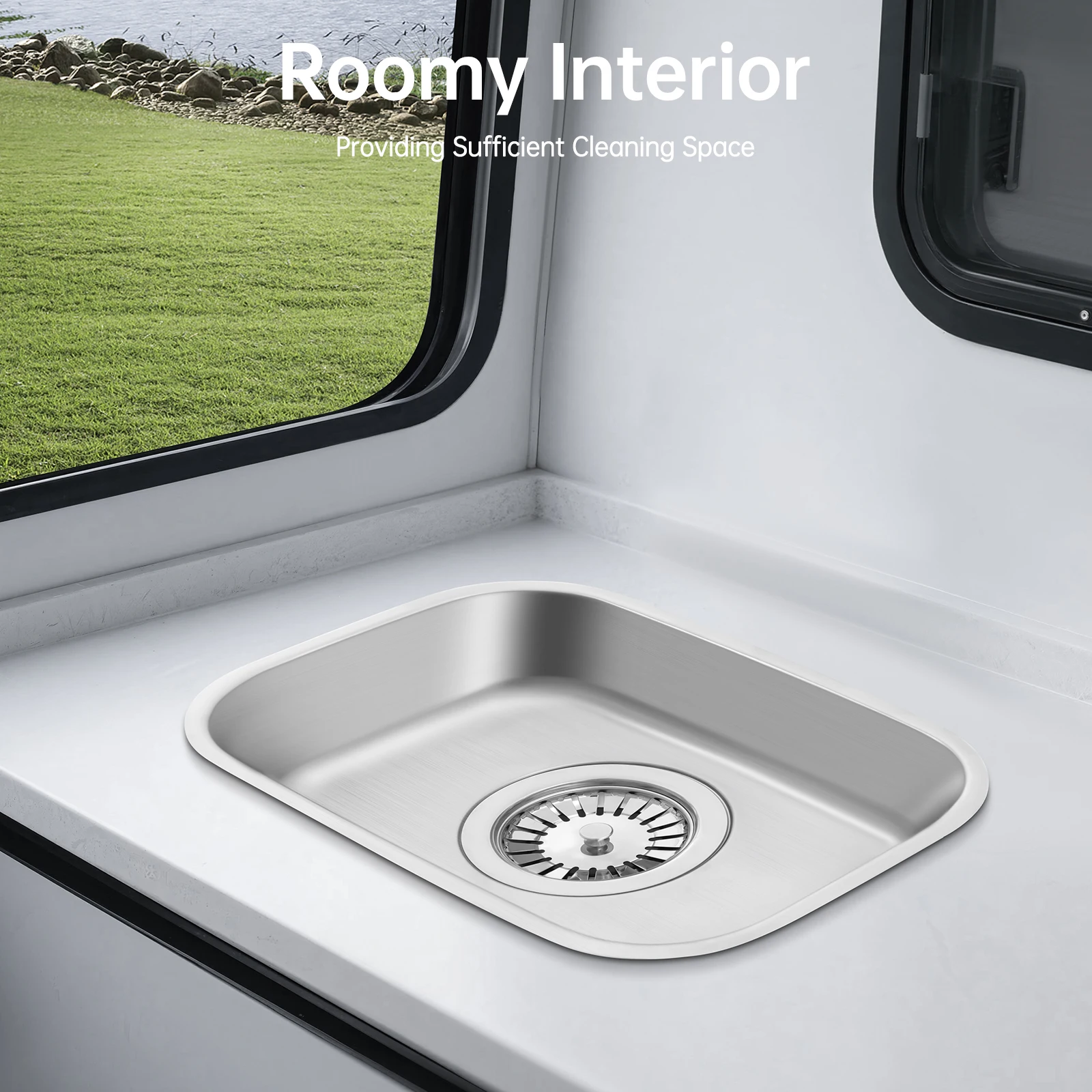 

BYMAOCAR Stainless Steel Caravan Sink, Flushmount RV Sink,Camping Boat Sink with Drainage Filter & Drain Pipe for Camping Boats
