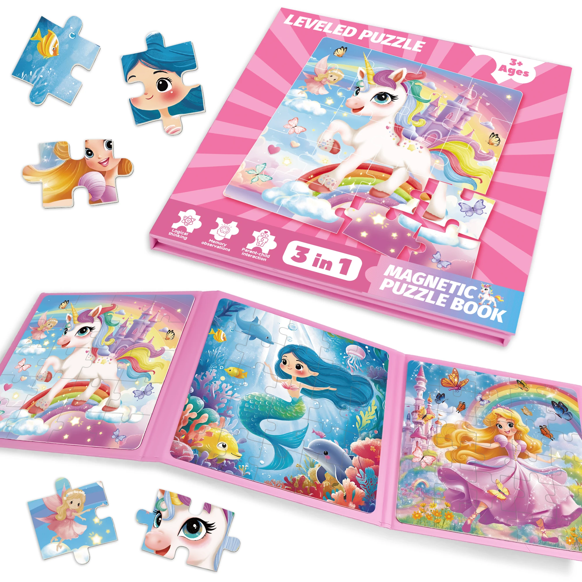 Unicorn Mermaid Princess Educational Preschool Magnetic Puzzle Toy for 4-6 Year Olds Kids Birthday Gift