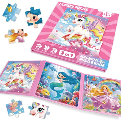 Unicorn Mermaid Princess Educational Preschool Magnetic Puzzle Toy for 4-6 Year Olds Kids Birthday Gift