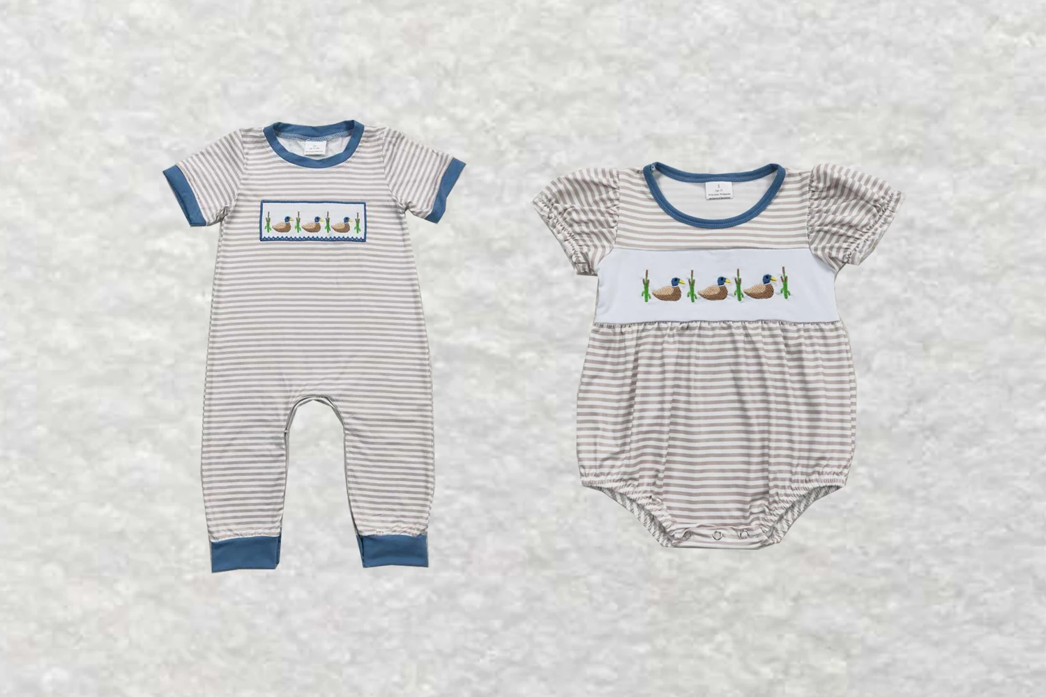 Wholesale hot sale western romper baby kids newborn children toddler clothes Embroidered duck stripe lace short-sleeved onesie