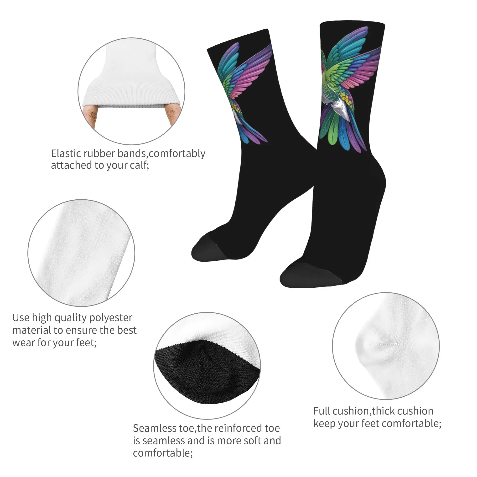 Casual Hummingbird Animal Lover Art Tropical Bird Sports Socks  Polyester Middle Tube Socks for Unisex Breathable