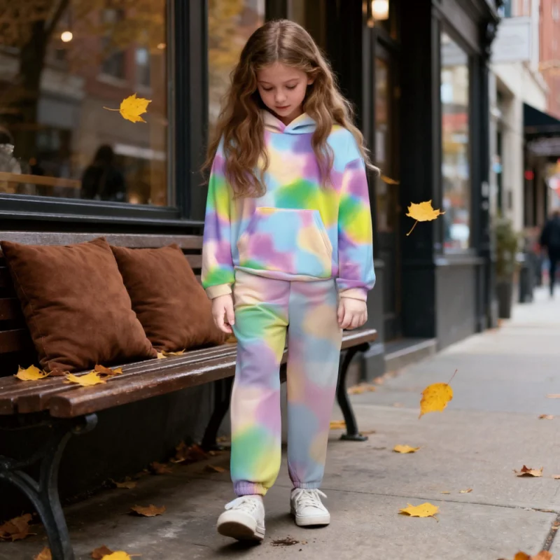 

Girls' Colorful Tie-Dye Hooded Sweatshirt Casual Style Children's Sweatshirt