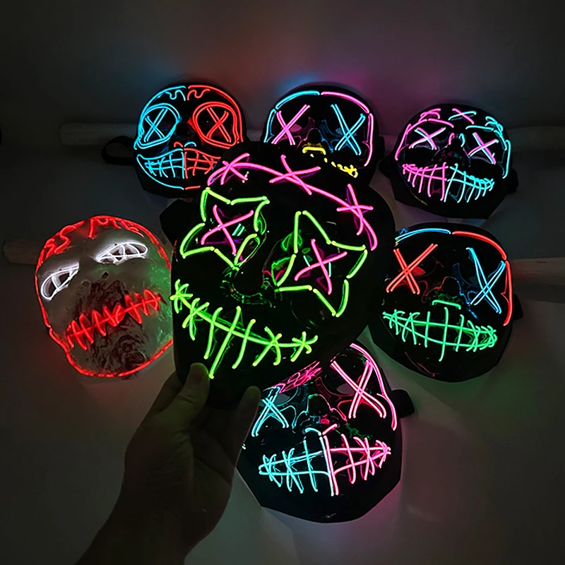 Colorful LED Purge Mask Halloween Cosplay Costume Horror Glowing Face Mask Luminous Masks Adult Kids Trick-or-treating Supplies